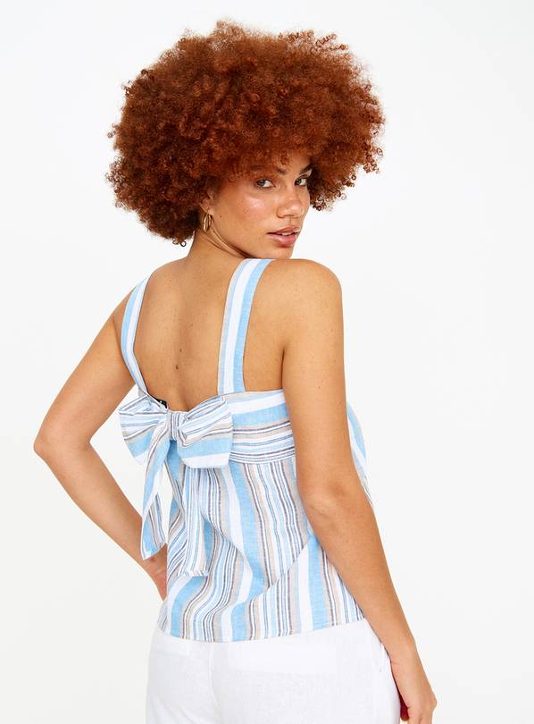 Blue Stripe Linen Blend Square Neck Cami Top 12